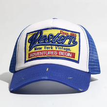 Load image into Gallery viewer, Blue western vintage trucker cap
