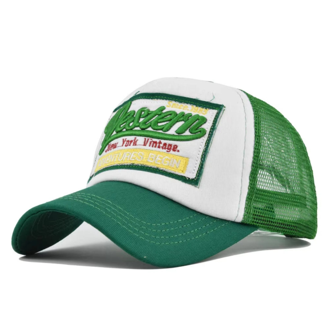 Green vintage western trucker cap