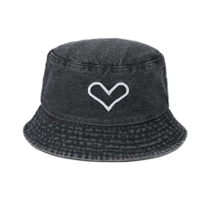 Load image into Gallery viewer, Heart Embroidered Denim Bucket Hat

