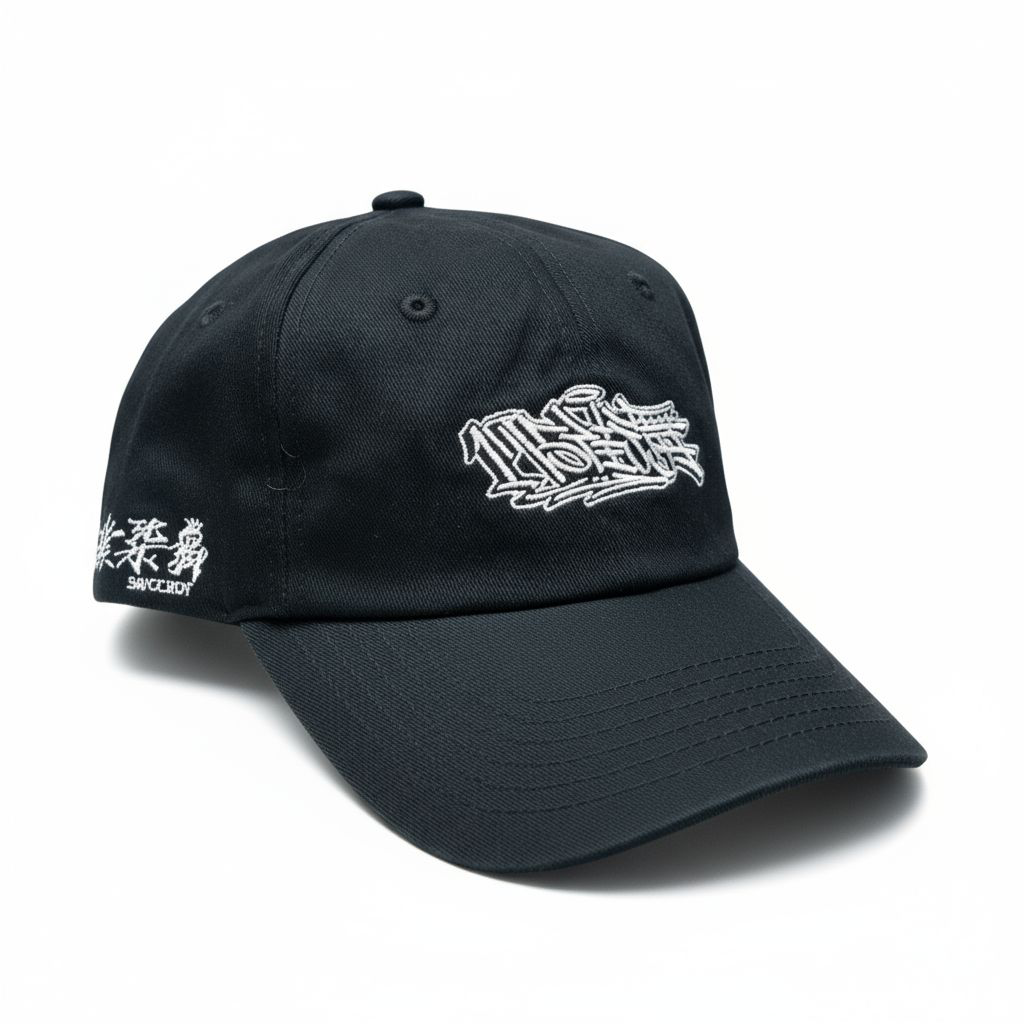 Black Graffiti Script Embroidered Hat