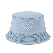 Load image into Gallery viewer, Heart Embroidered Denim Bucket Hat
