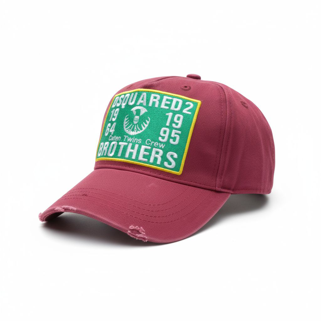 'Brothers 1964' Embroidered Patch Cap by Dsquared2 - Burgundy