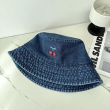 Load image into Gallery viewer, Cherry Embroidered Denim Bucket Hat
