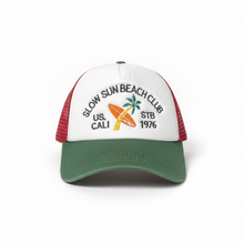 Load image into Gallery viewer, Retro "Slow Sun Beach Club" STB 1976 Mesh Trucker Cap
