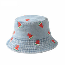 Load image into Gallery viewer, Embroidered Watermelon Denim Bucket Hat

