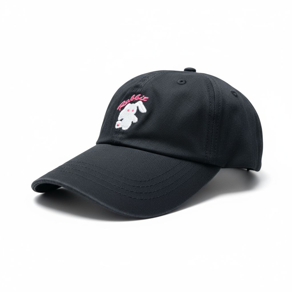 Black Rabbit Embroidered Cap – Cute Bunny Design