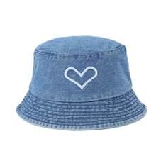 Load image into Gallery viewer, Heart Embroidered Denim Bucket Hat
