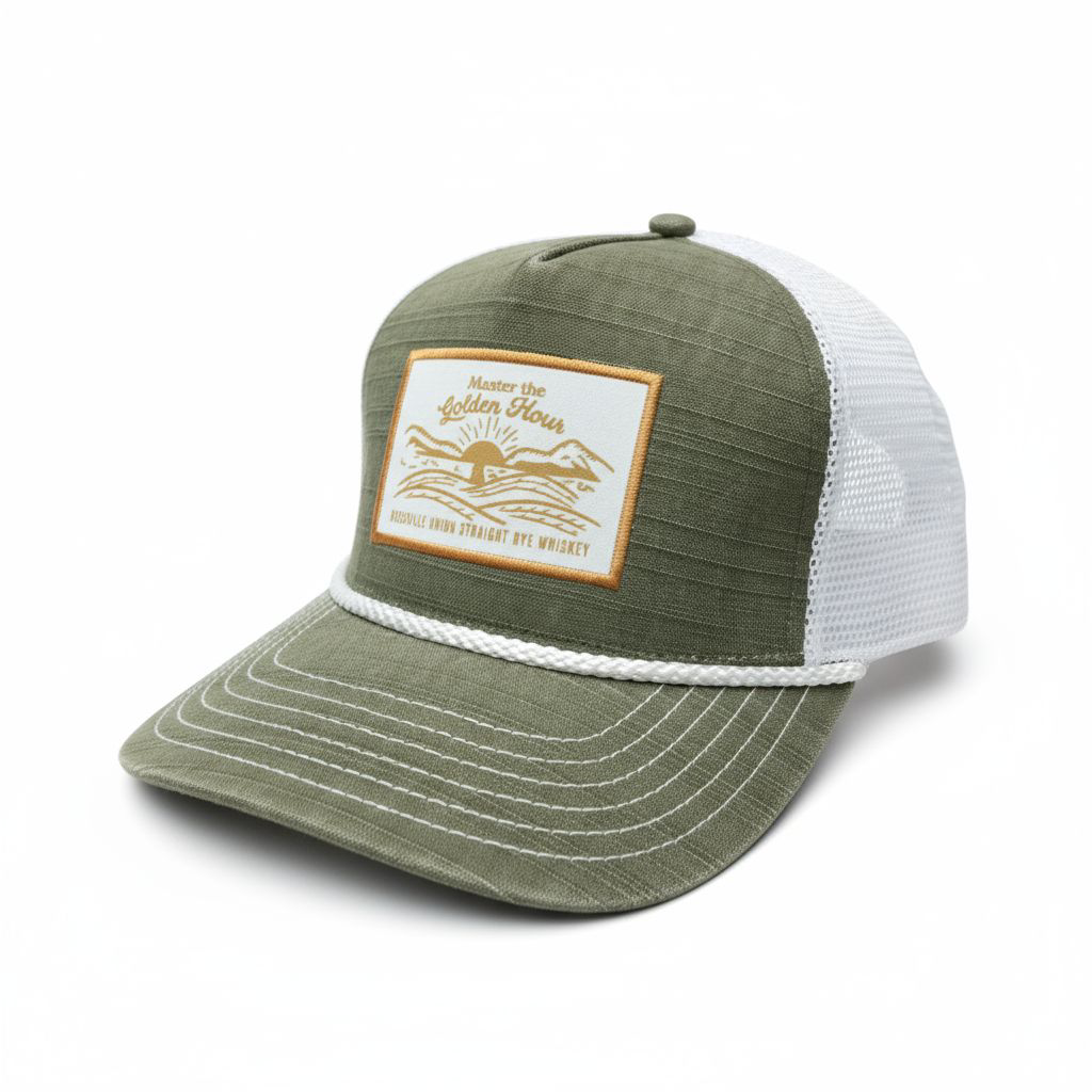 Golden Hour Olive Trucker Cap – Mesh Back
