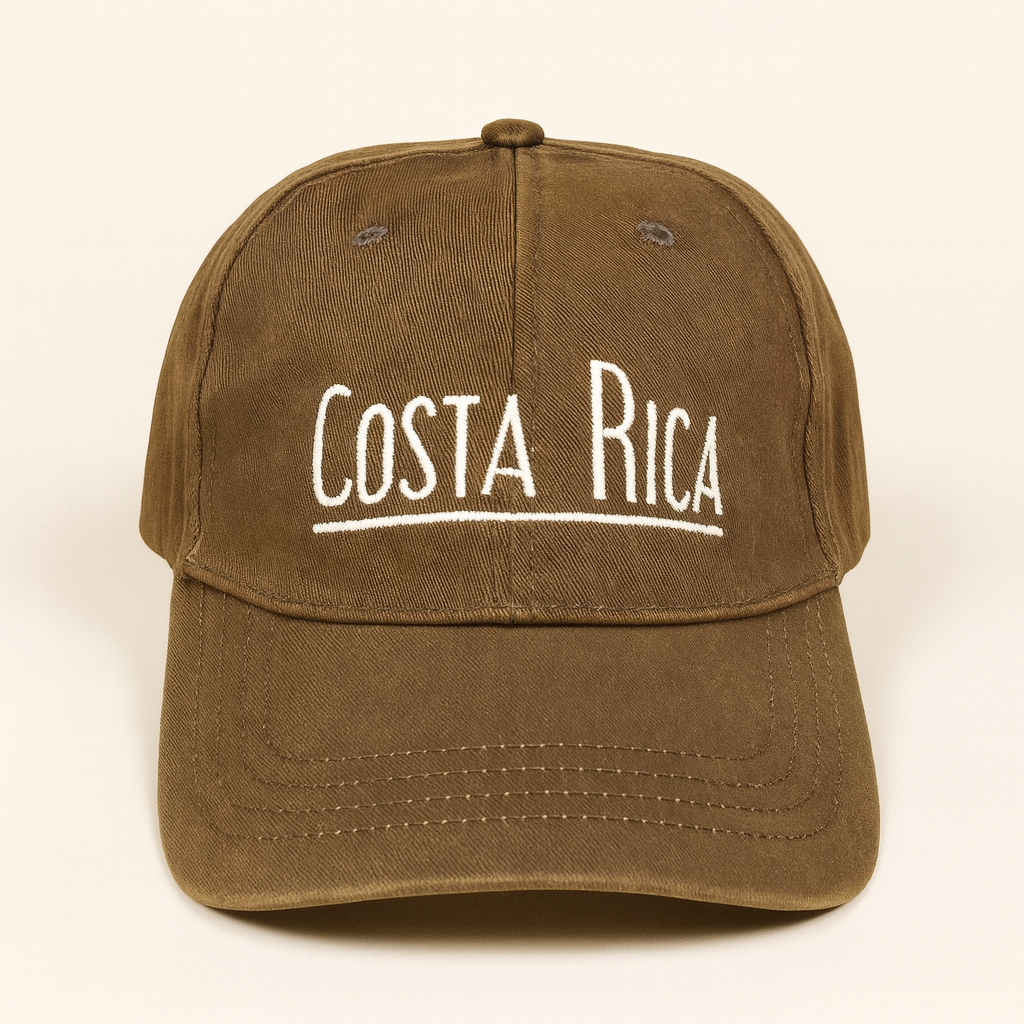 Costa Rica Leather Embroidered Brown Cap