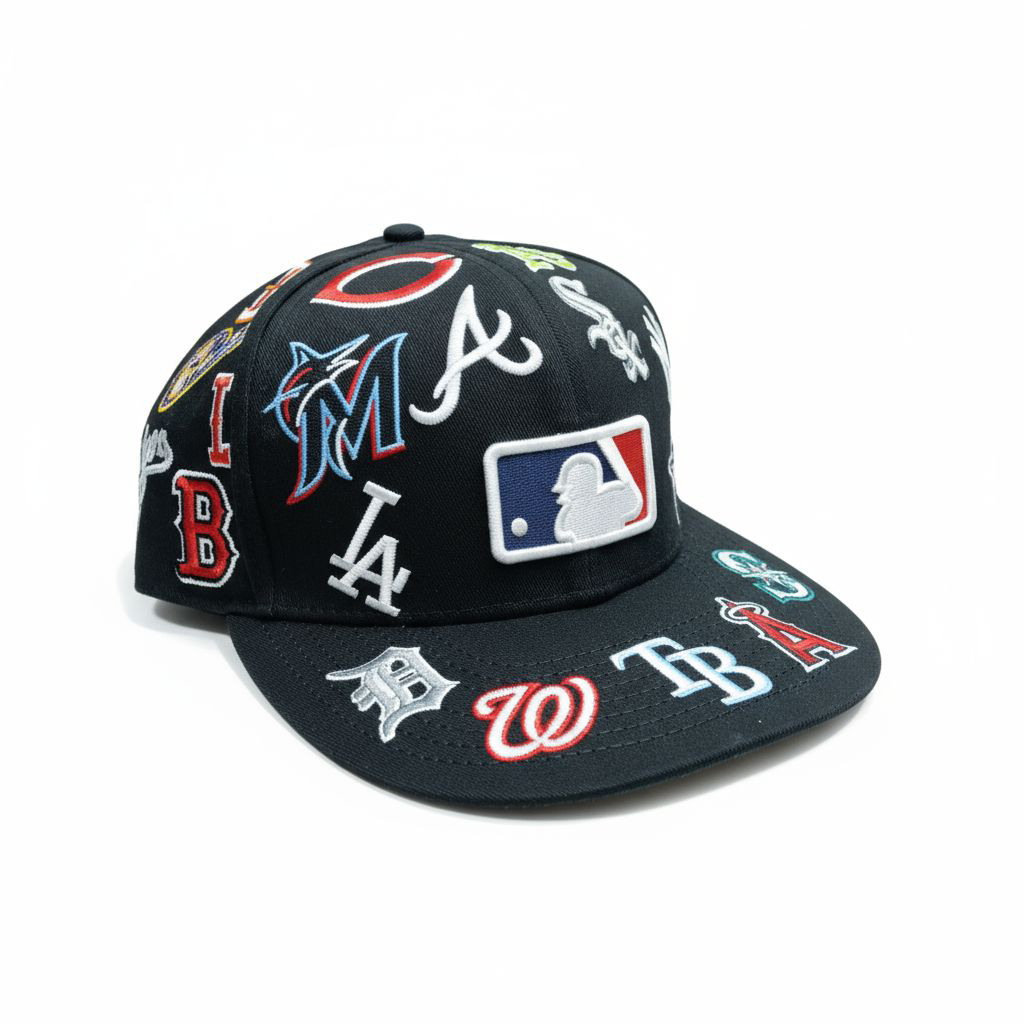 MLB Multi-Logo Patch Cap – Black Fitted 58.7