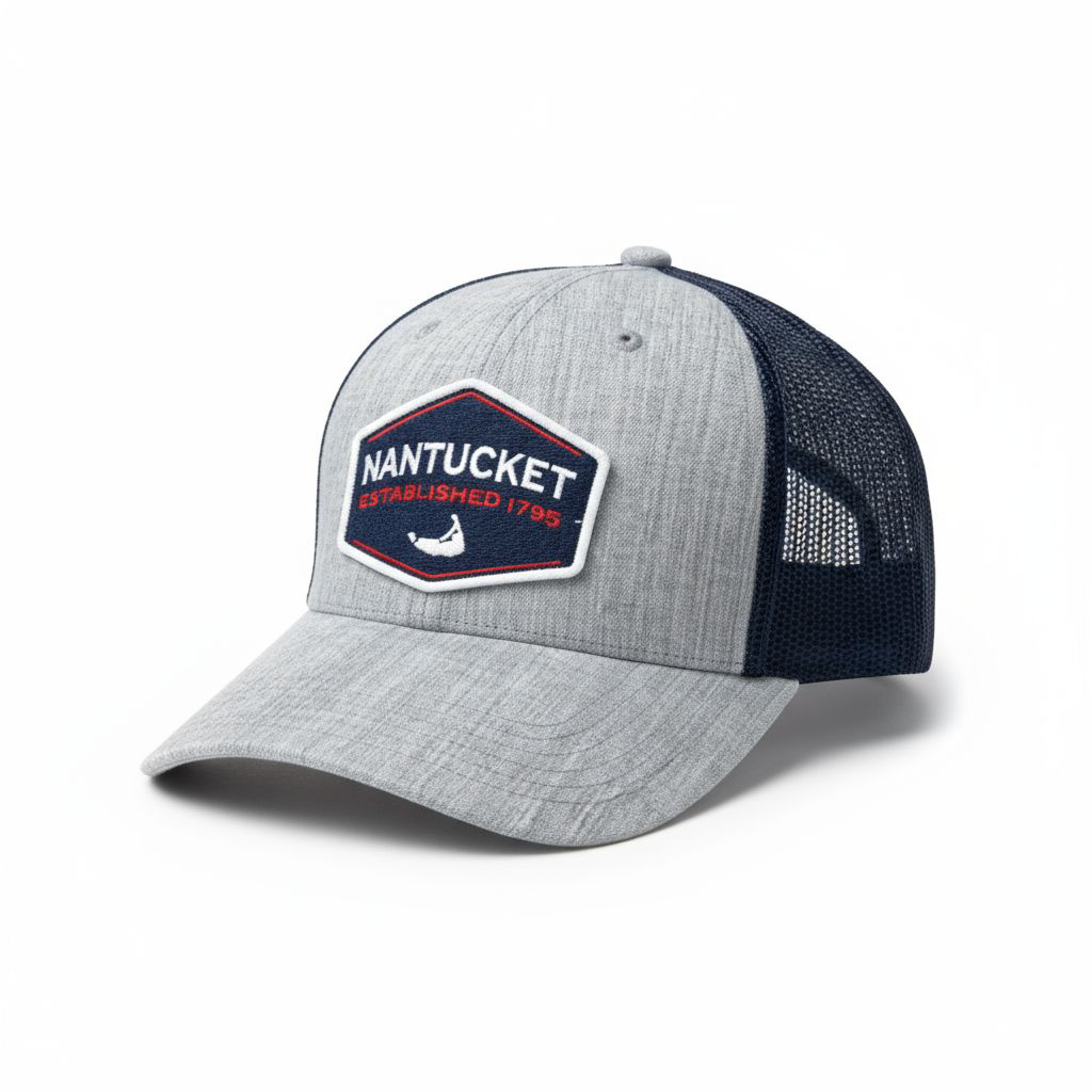 Nantucket Patch Trucker Hat - Heather Grey / Navy