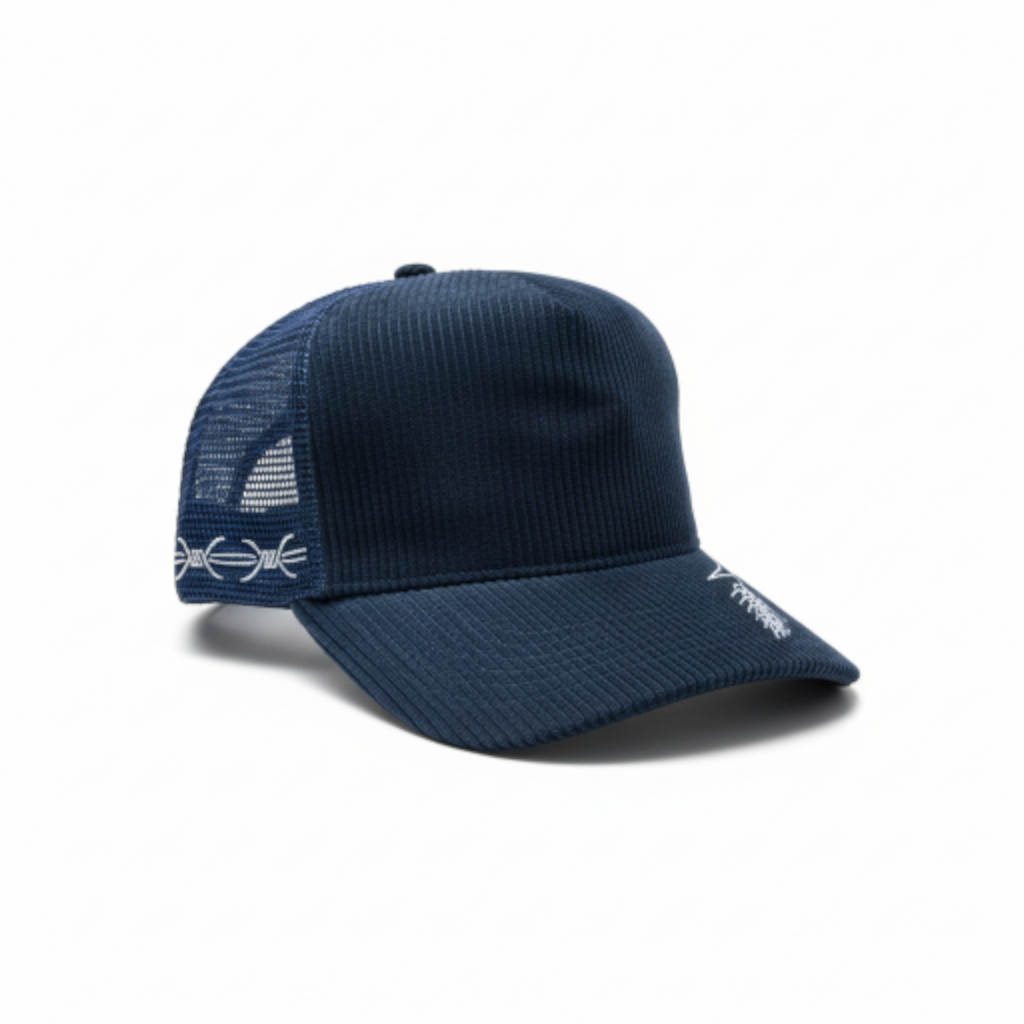 Navy Corduroy Barbed Wire Trucker