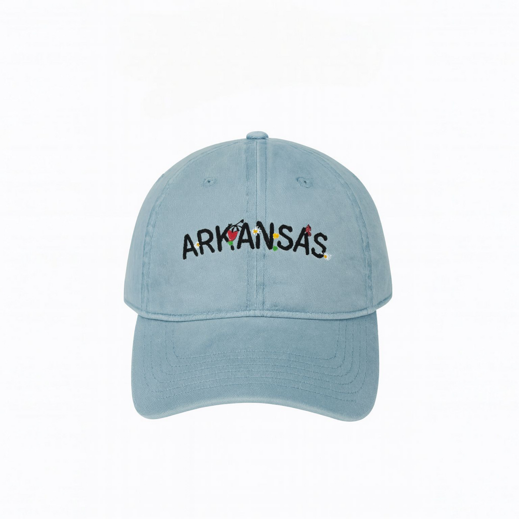 Arkansas Floral Embroidered Cap – Light Blue Jeans