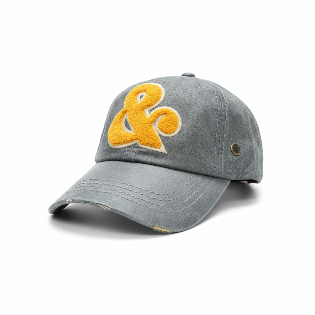 Grey Distressed Cap - Yellow Ampersand Patch